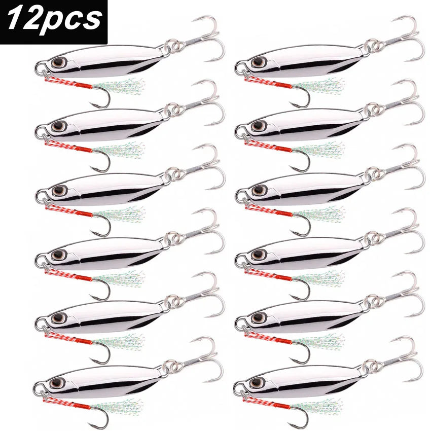 12Pcs Fishing Lure Metal Jigs Spoon Bait 40g 30g 20g 15g Mackerel Bass