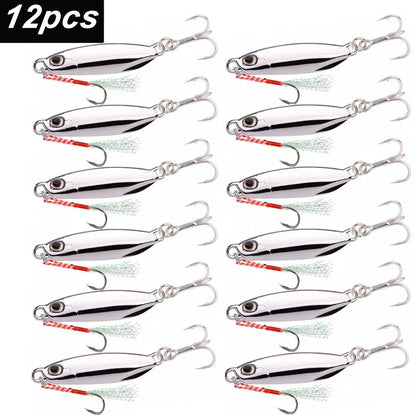 12Pcs Fishing Lure Metal Jigs Spoon Bait 40g 30g 20g 15g Mackerel Bass