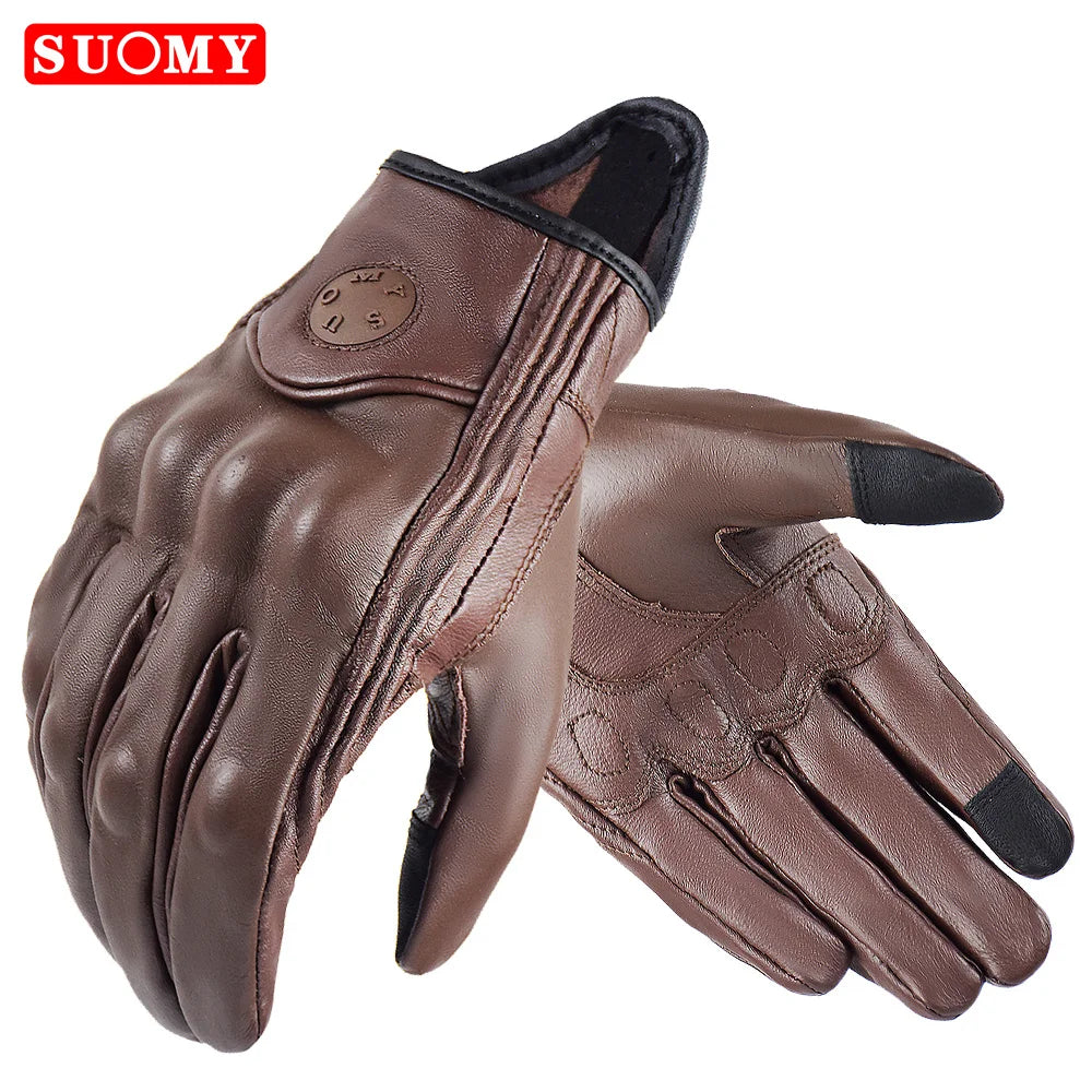 Suomy Vintage Goatskin Motorcycle Gloves Brown Retro Leather Summer Unisex