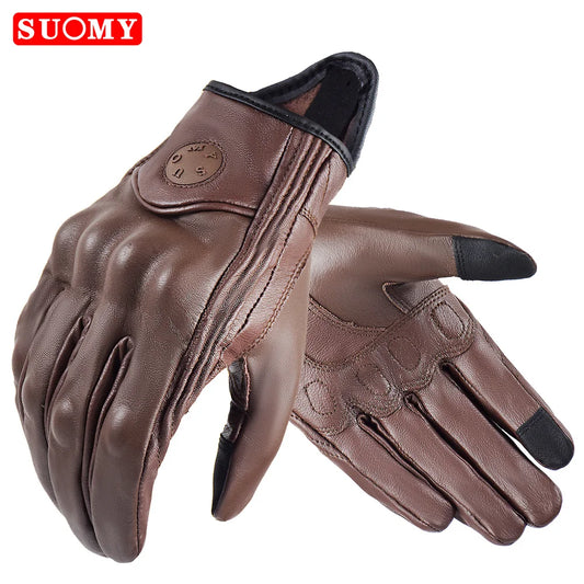 Suomy Vintage Goatskin Motorcycle Gloves Brown Retro Leather Summer Unisex