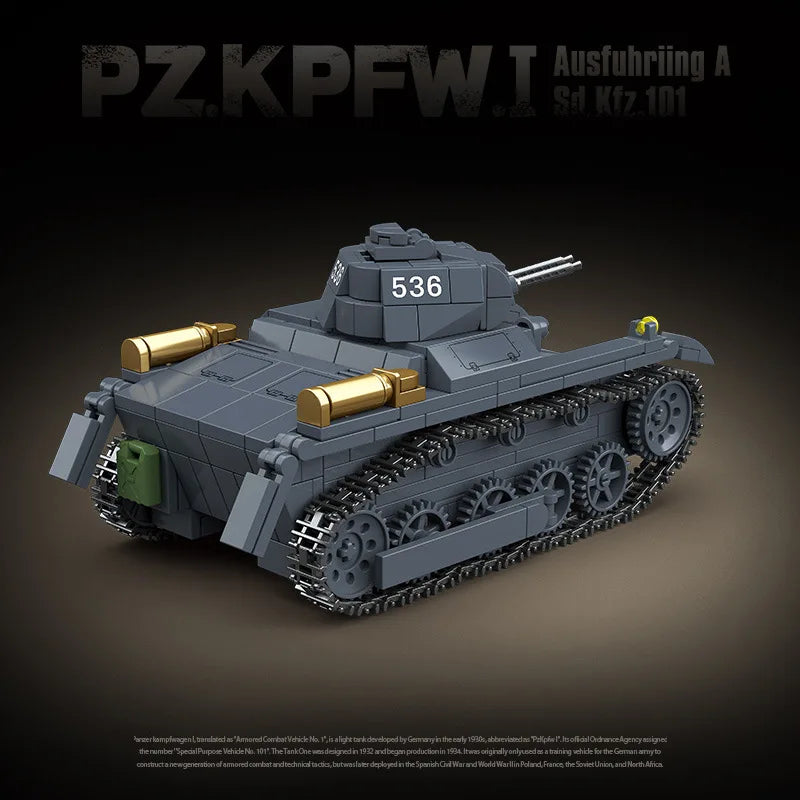 WW2 German Panzer I Tank Building Blocks Military Armoured Brick Toy Set