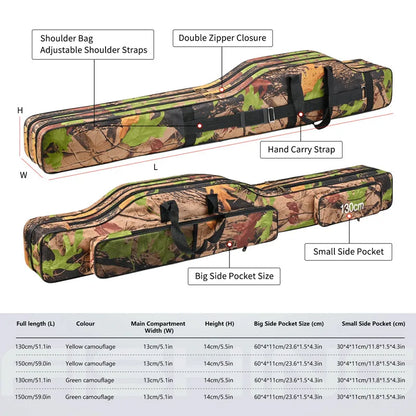 1.3m/1.5m Foldable 2-Layer Fishing Rod Bag Double Shoulder Storage