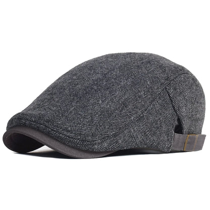 Big Size Newsboy Cap Men Wool Herringbone Gatsby Flat Hat Winter
