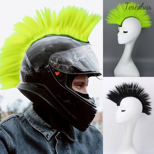Helmet Mohawk Hair Patches Skinhead Adhesive Wig for Motorcycle Costume