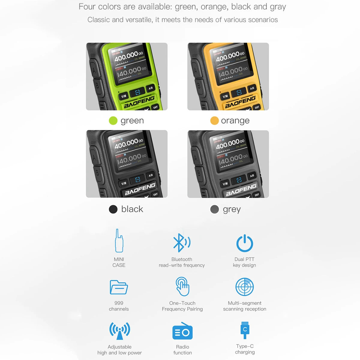 Baofeng Walkie Talkie Mini 2 Way Radio Bluetooth 5W Dual Band 1600mAh