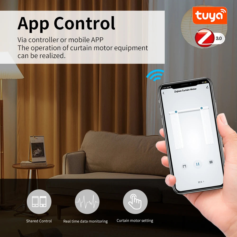 Tuya Smart Curtain Motor WiFi Zigbee RF Remote Alexa Google App Control - EXPROTAS