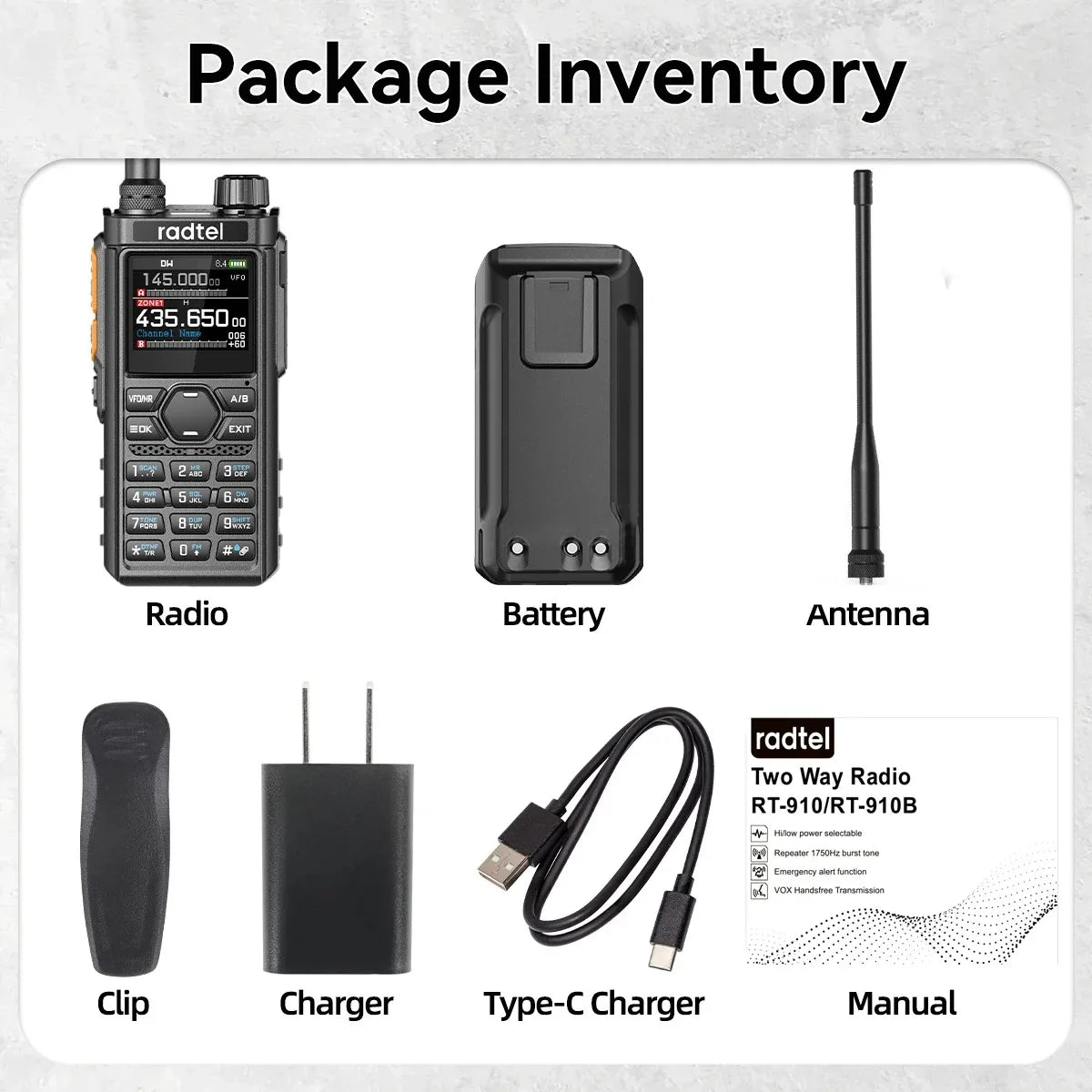 Radtel Walkie Talkie RT-910 5W 960 Channels Ham Radio AM/FM 45-59Mhz