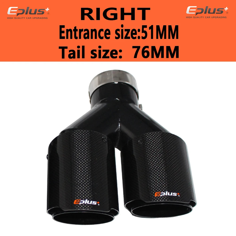 EPLUS Carbon Fiber Y-Shape Dual Exhaust Tip Glossy Black Stainless Universal