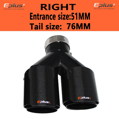 EPLUS Carbon Fiber Y-Shape Dual Exhaust Tip Glossy Black Stainless Universal