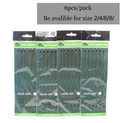 6pcs Carp Fishing Ready Tied Hair Rigs Hook Lines Size 2# 4# 6# 8# Tackle Set