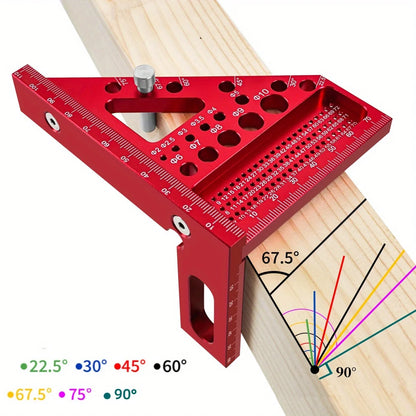 Woodworking Square Protractor w/ Dowel Pins, Aluminum Alloy Miter Triangular Ruler
