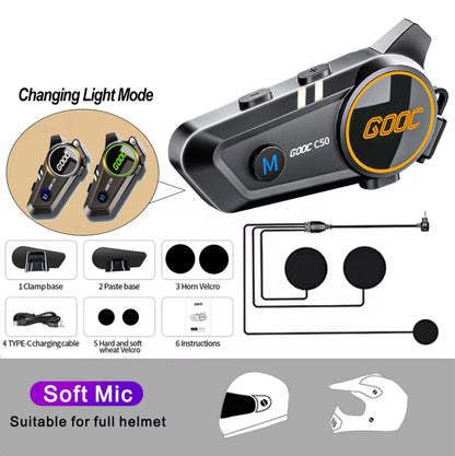 Motorcycle Helmet Bluetooth Headset Heavy Bass IPX7 Ambient Light Hands Free
