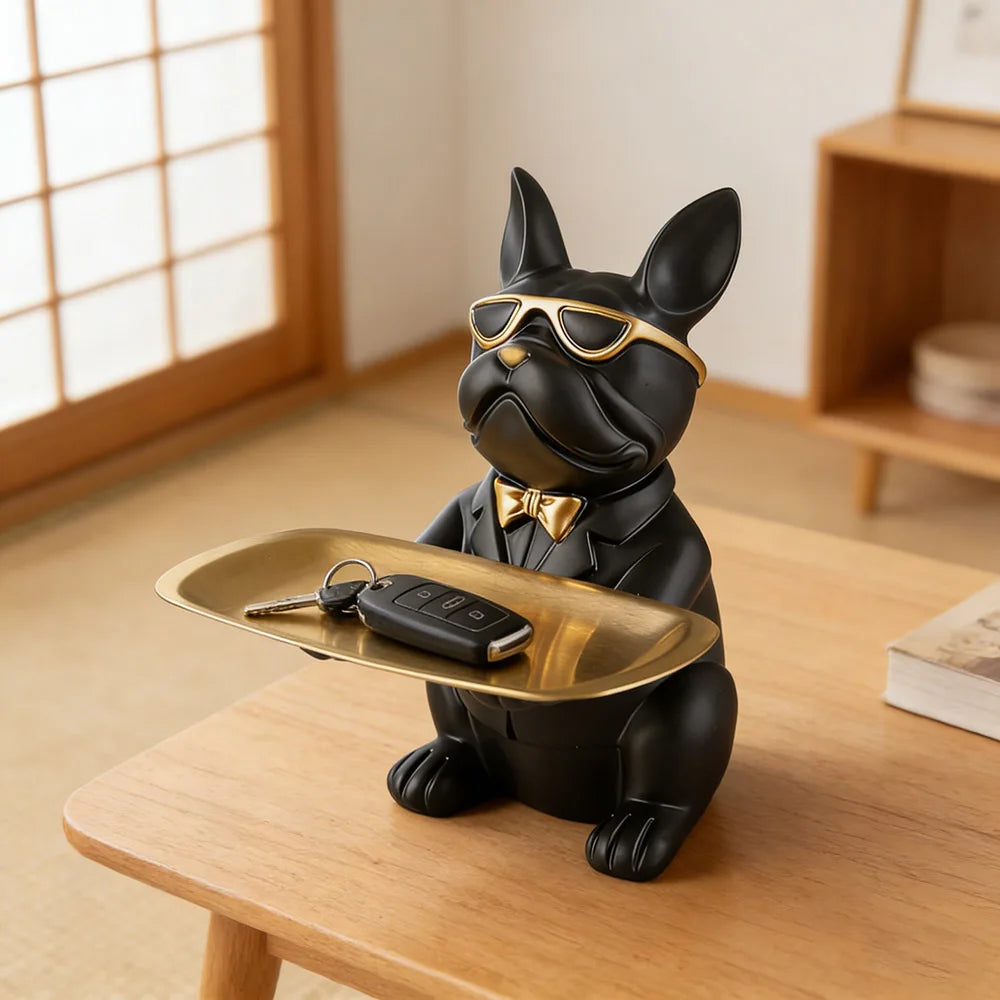 Bulldog Tray Animal Statue Storage Resin Creative Ornament for Living Room