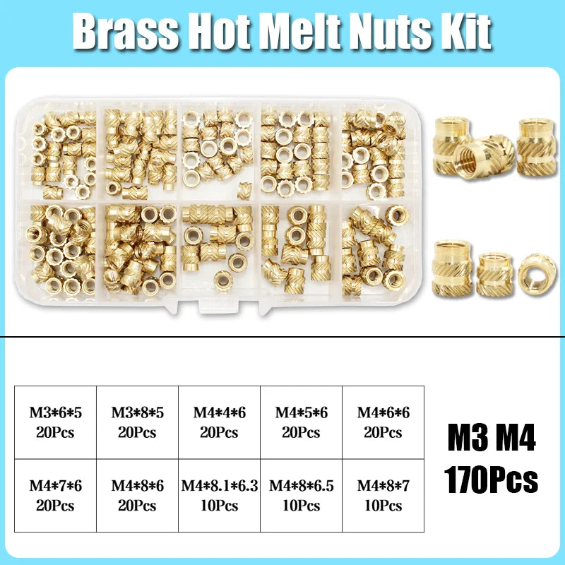 M2–M8 Brass Heat Insert Nut Set for 3D Print Hot Melt Threaded Embed
