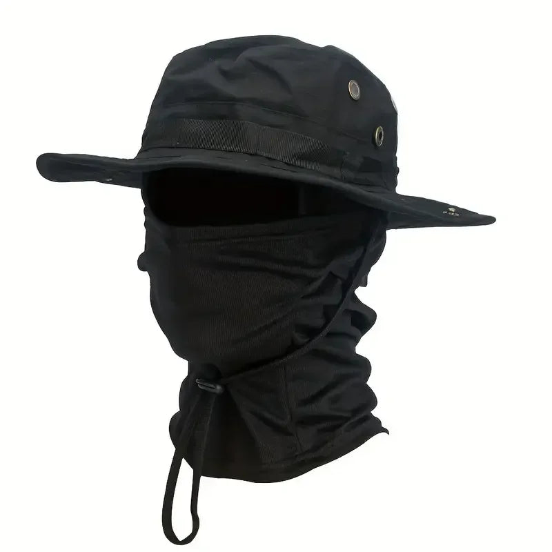 Wide Brim Boonie Hat with Balaclava Mask for Outdoor Fishing Hiking
