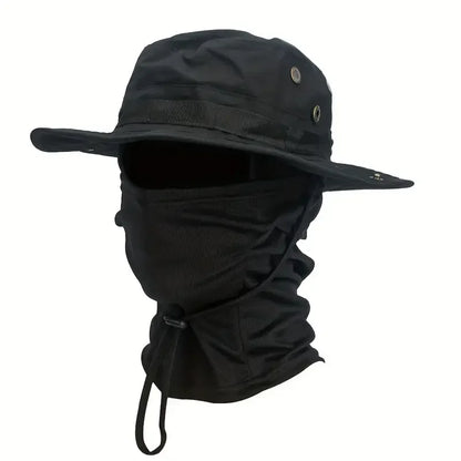 Wide Brim Boonie Hat with Balaclava Mask for Outdoor Fishing Hiking