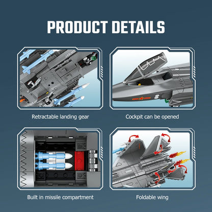 SEMBO J-35 Fighter Jet Building Blocks Military Aircraft MOC Model Bricks Toy Gift