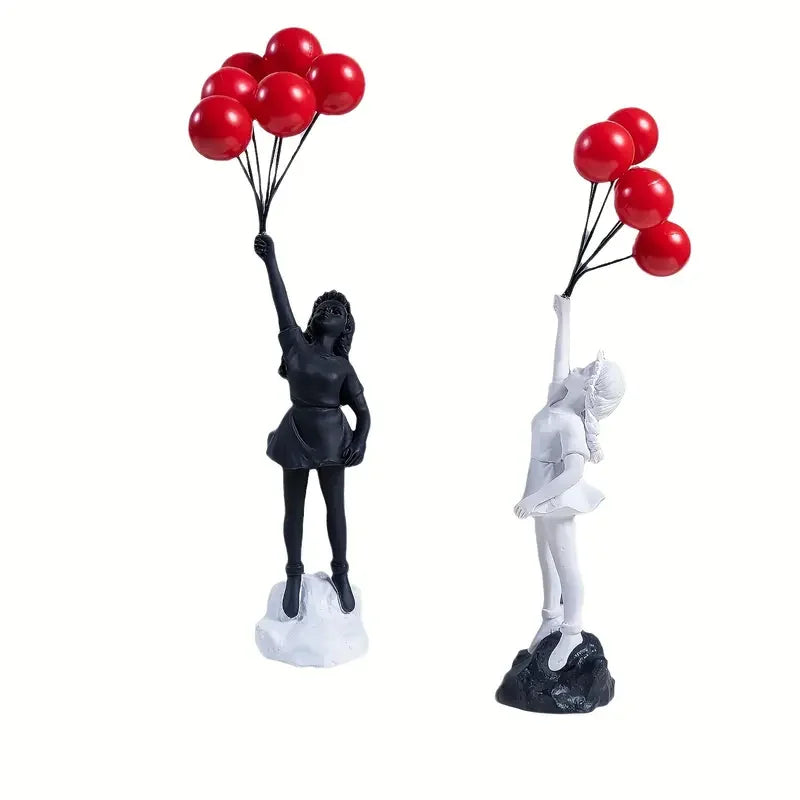 Resin Balloon Girl Figurine Sculpture Modern Abstract Home Office Desk Decor