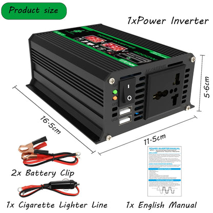 4000W 12V DC to 110/220V AC Power Inverter Dual USB LCD Camping RV