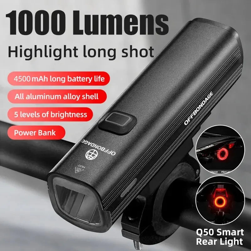Offbondage Bicycle Light Front USB Rechargeable Waterproof Headlight Flashlight
