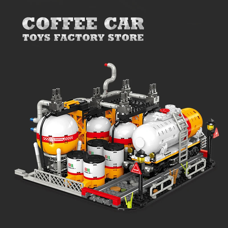 City Street View Industrial Factory Building Blocks Oil Pump MOC Plant Model Toy Gift
