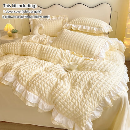 3pcs Duvet Cover Bedding Set Korean Lace Seersucker Pillowcase Without Core