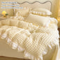 3pcs Duvet Cover Bedding Set Korean Lace Seersucker Pillowcase Without Core