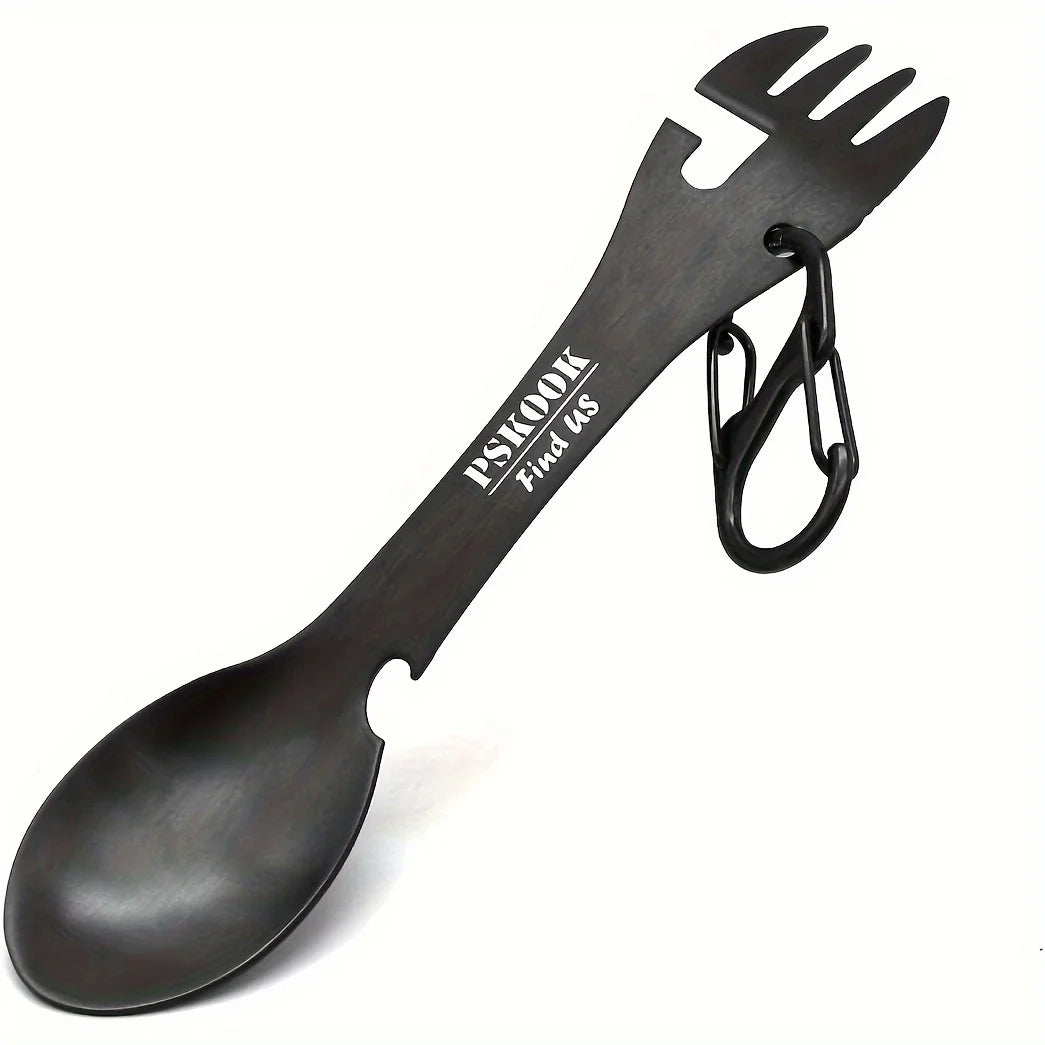 Pskook Outdoor Survival Camping EDC Multi-functional Fork Spoon Bottle Opener