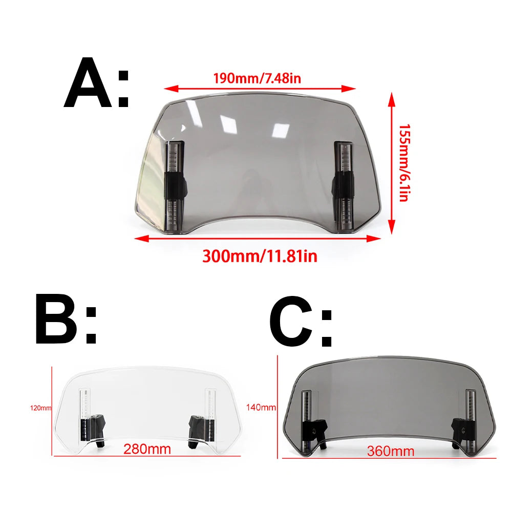 Adjustable Motorcycle Windscreen Spoiler Windshield Height Extension Clip-On