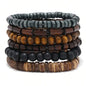 6PCS Wodeen Braided Wrap Leather Bracelet for Men Surfer Wristband Black Brown