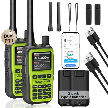 2 Pack Baofeng Walkie Talkie Mini Dual Band Radio 5W Bluetooth Type-C