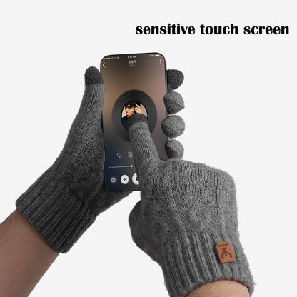 Men's Warm Wool Knitted Gloves Winter Touchscreen Thick Cold Proof Mittens