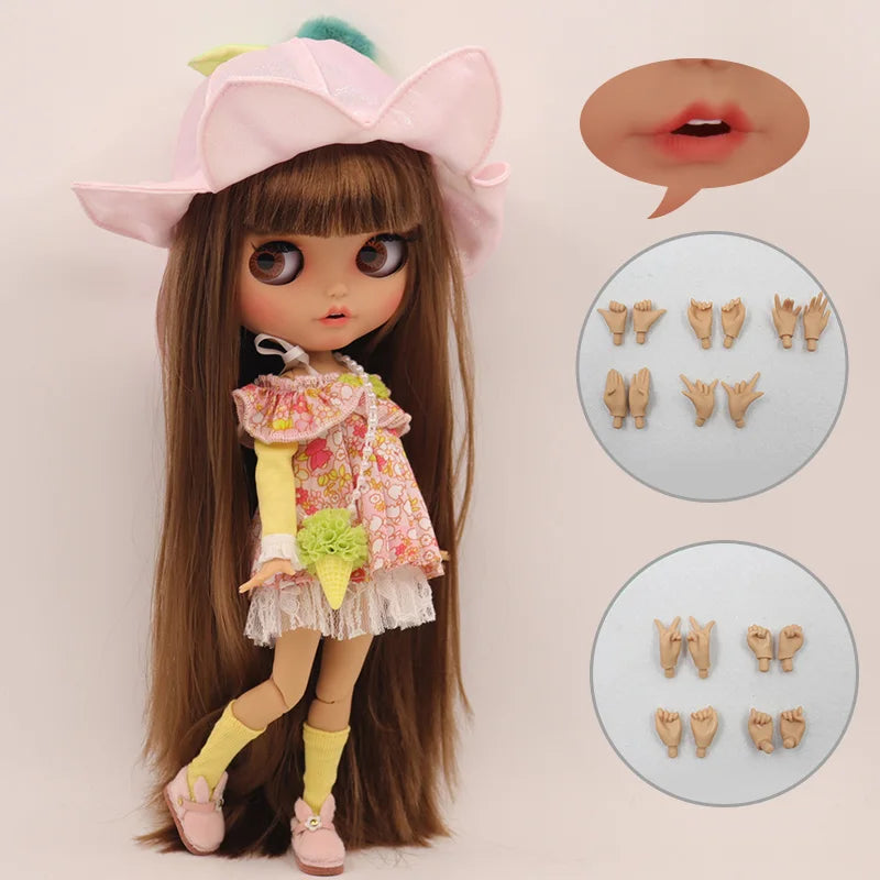 ICY DBS Blythe Doll Pouting Mouth Tan Skin Matte Face 1/6 BJD Joint Body