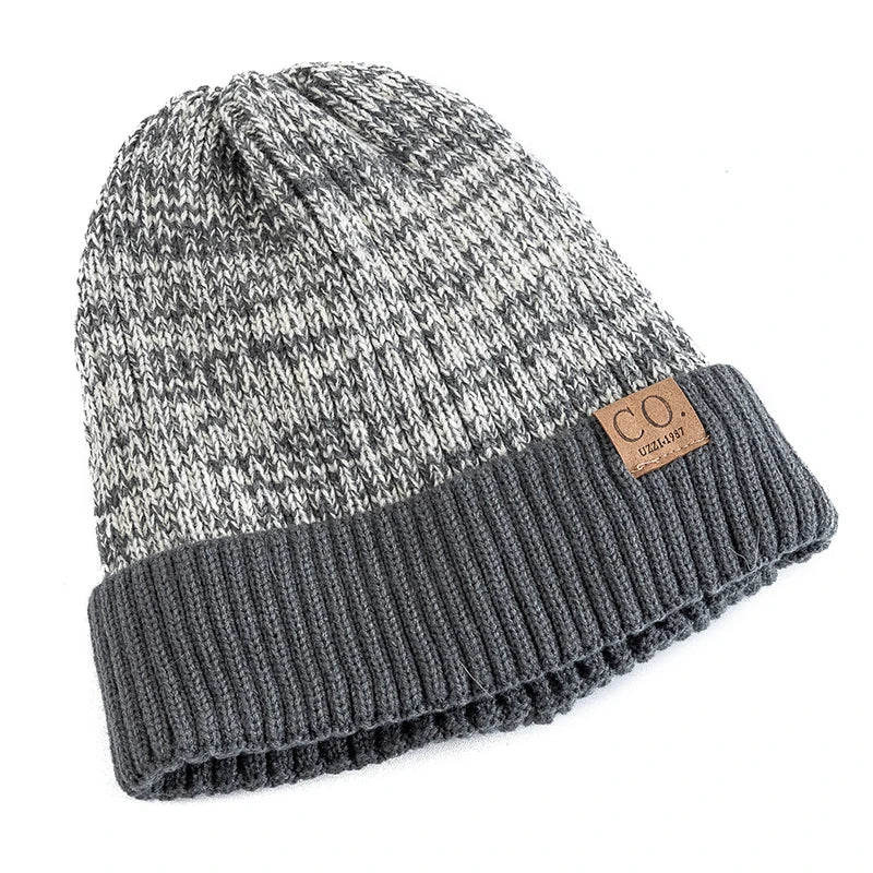 Unisex Two-tone Winter Hats Fur Lined Warm Beanie Cap for Men Women