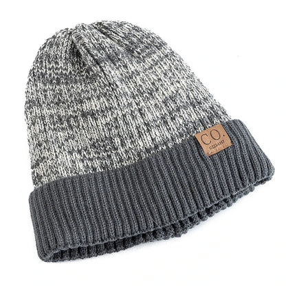 Unisex Two-tone Winter Hats Fur Lined Warm Beanie Cap for Men Women