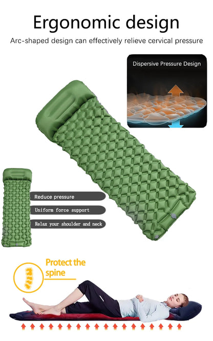 Ultralight Sleeping Pad with Built-in Pump and Pillow for Camping