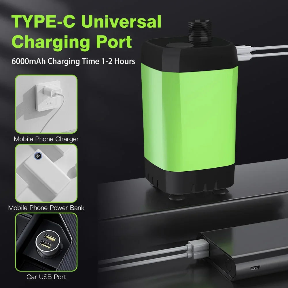Portable Camping Shower Pump 6000mAh Electric Outdoor RV Intelligent Display