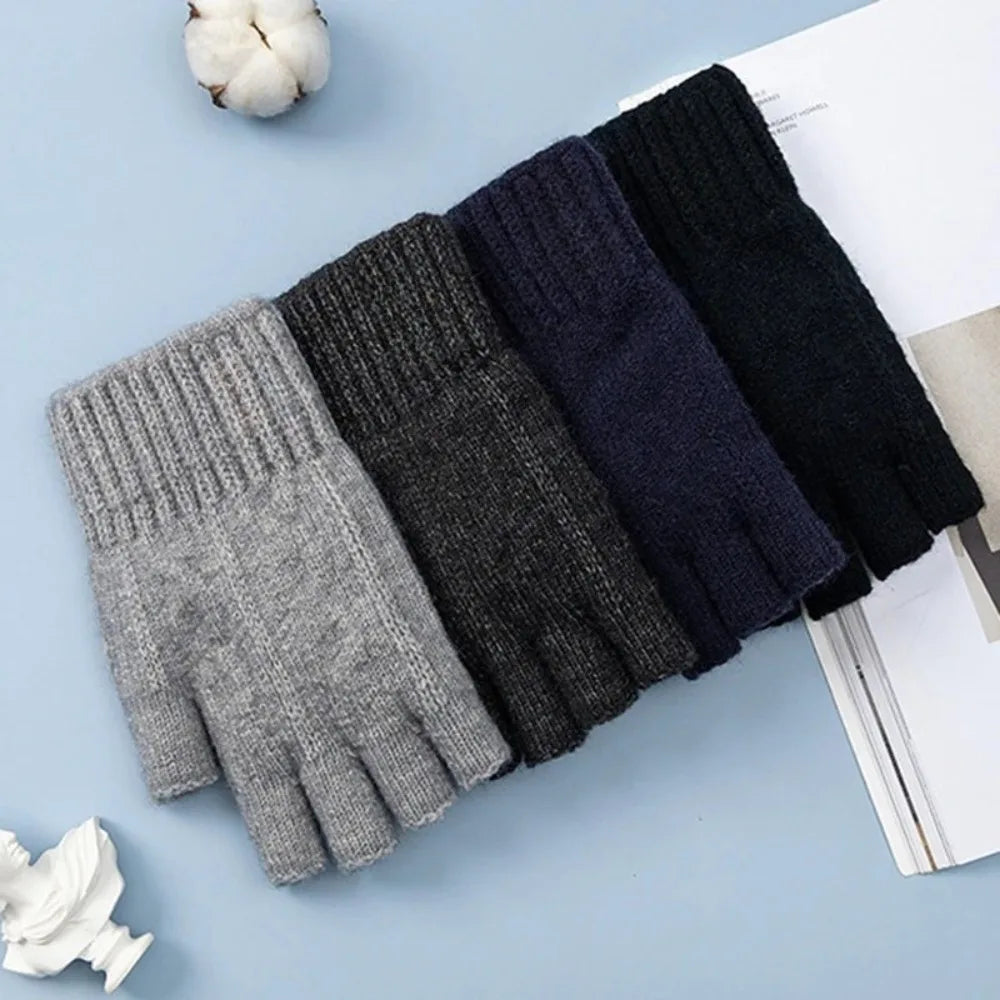 Knitted Gloves Fingerless Winter Warm Plush Mittens for Men Women 2026