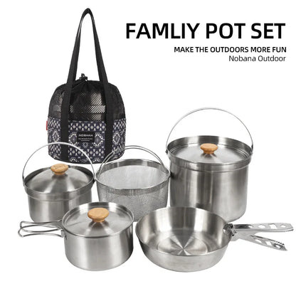 NOBANA Newest Outdoor Stainless Steel Pot Set Camping Family Pot Set 5L Portable Picnic Soup Pot Frying Steaming Household Pot-EXPROTAS