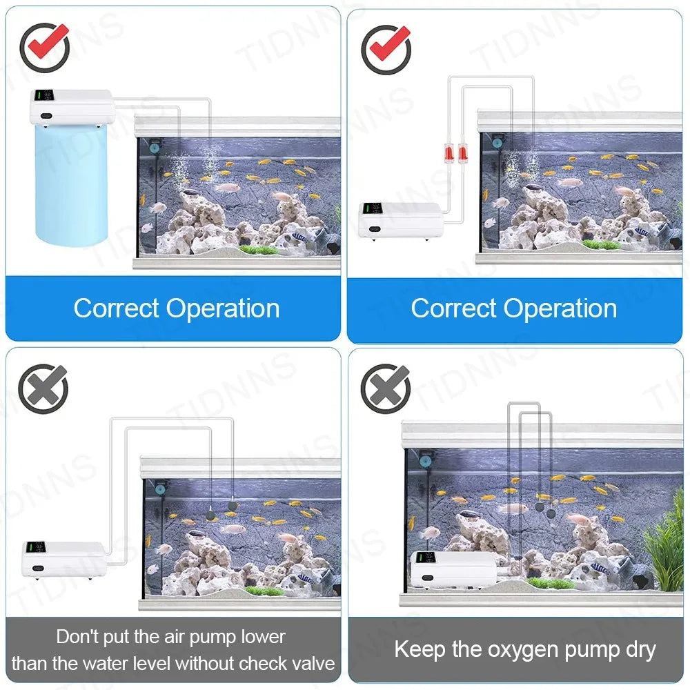 Oxygen Pump USB Rechargeable Portable Air Pump for Fish Tank Aquarium 6000mAh