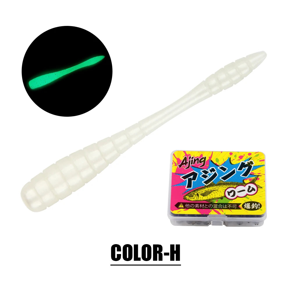 Ajing Soft Fishing Lure TPR Glow Worm Rockfish Bass Bait 20Pcs Set