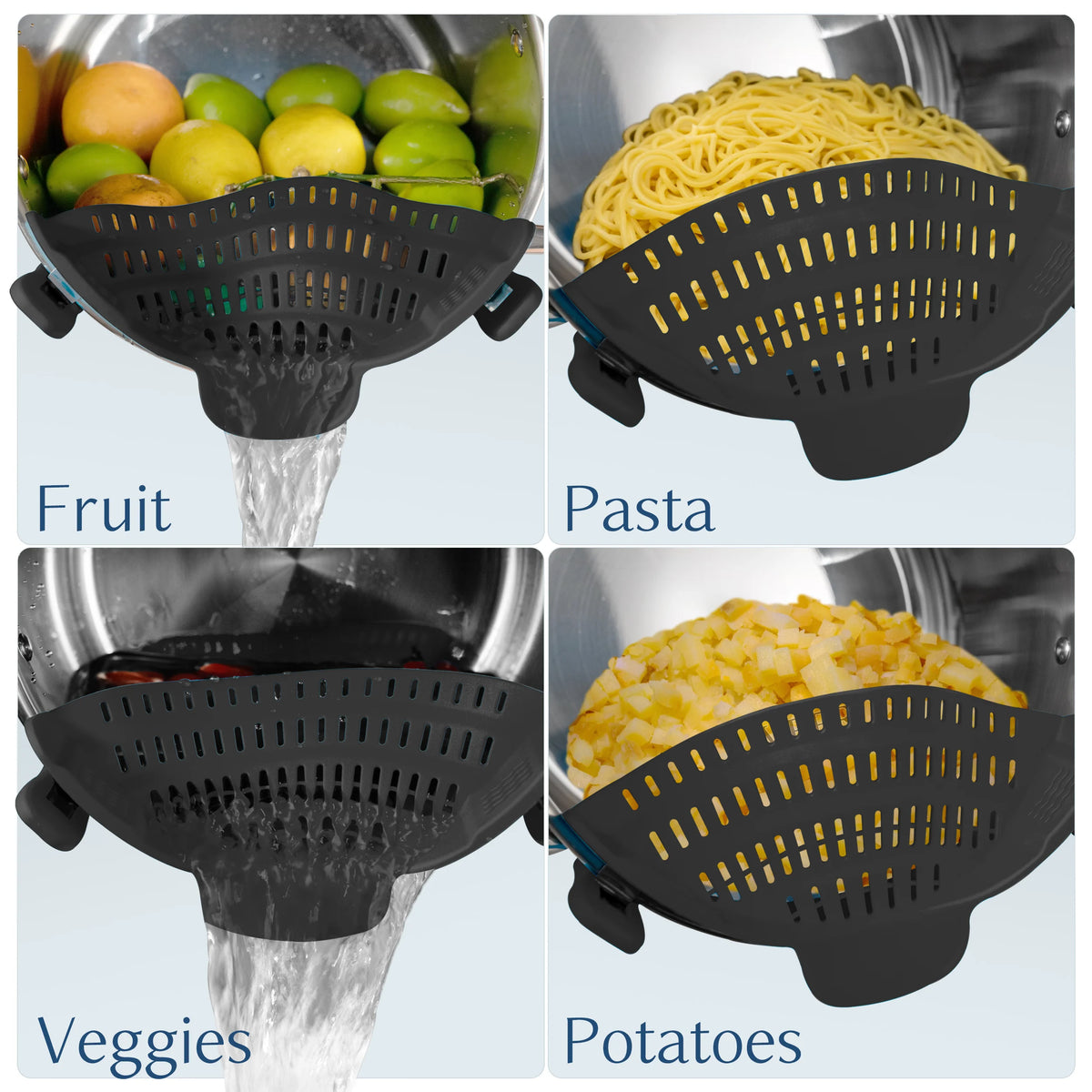 1pc Adjustable Silicone Clip-On Strainer for Pots Pans Bowls Kitchen