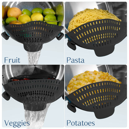 1pc Adjustable Silicone Clip-On Strainer for Pots Pans Bowls Kitchen