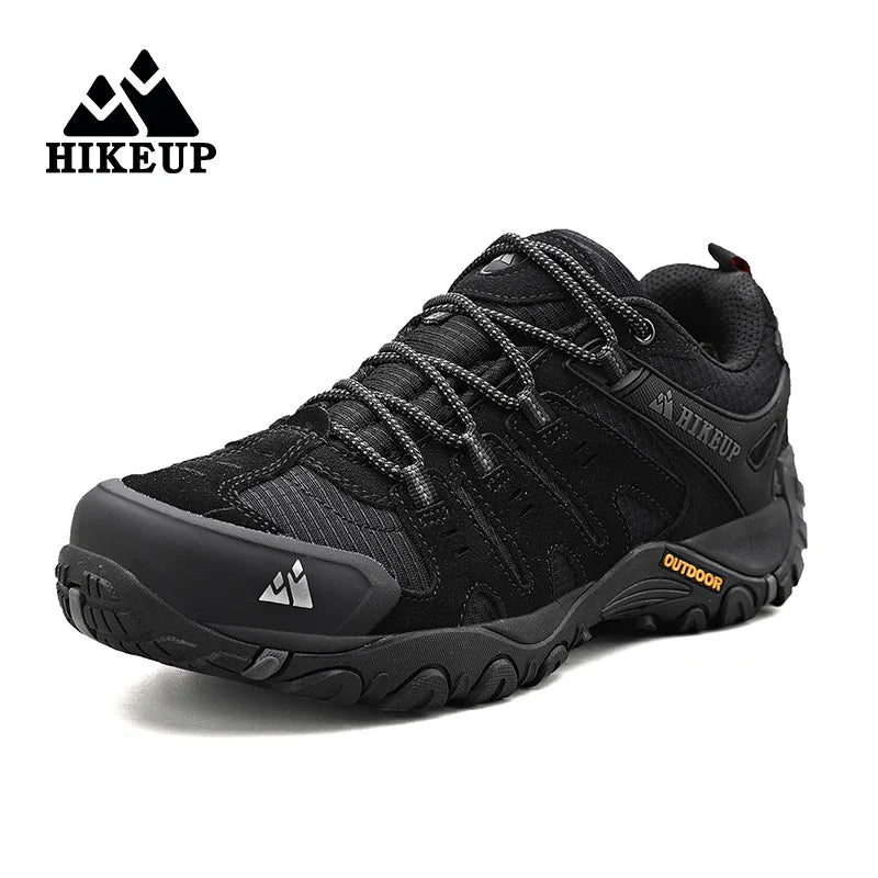 HIKEUP Men's Suede Leather Hiking Shoes Outdoor Trekking Walking Hunting Tactical Sneakers Wear-resistant