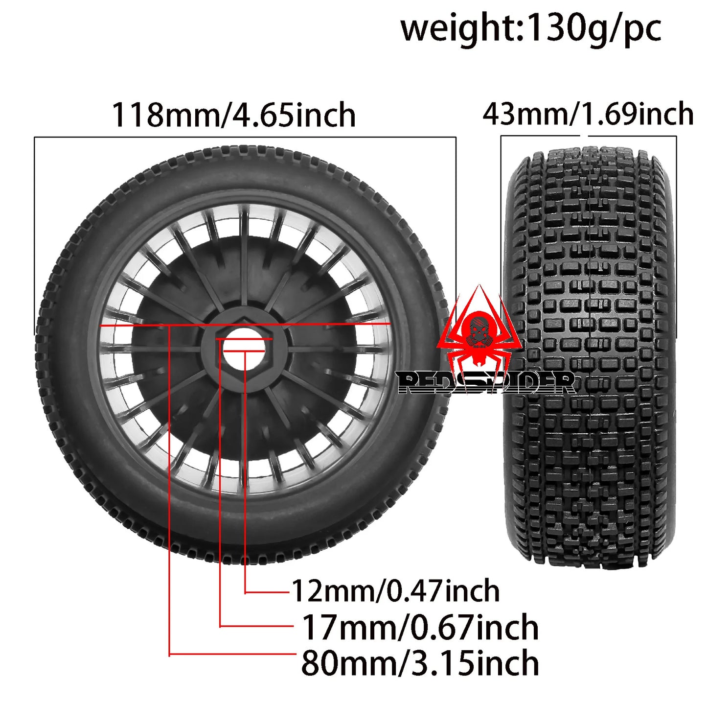RED SPIDER 1Set RC Wheel Tires 17mm Hex for 1/8 Off Road Car ARRMA Typhon HPI
