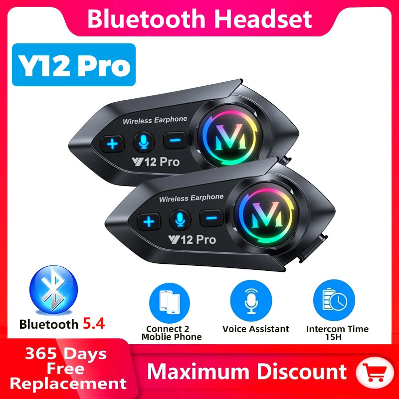 Y12 Pro Motorcycle Helmet Bluetooth Intercom Headset 500m IP56 Music Share