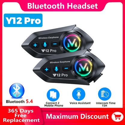 Y12 Pro Motorcycle Helmet Bluetooth Intercom Headset 500m IP56 Music Share