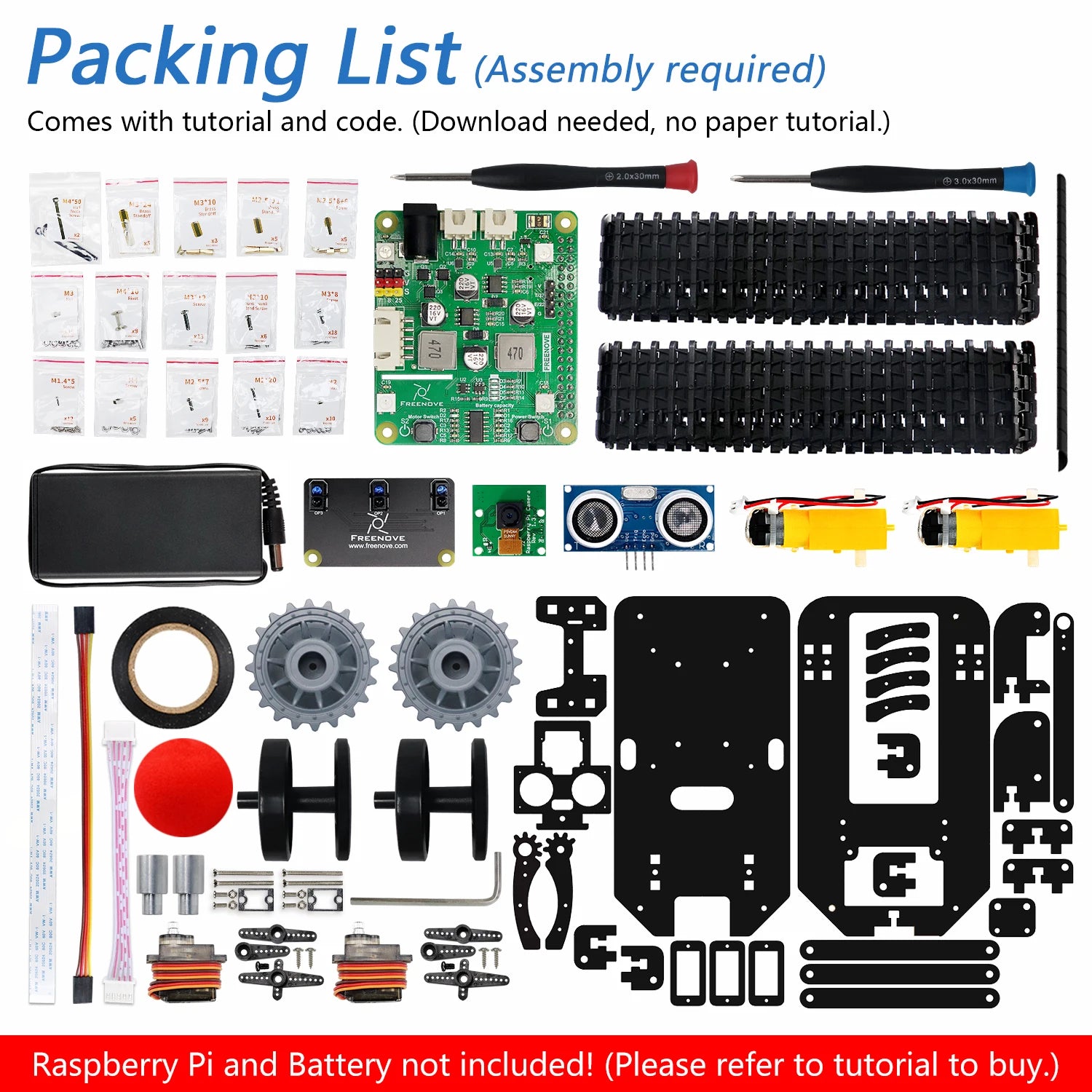 Freenove Tank Robot Kit for Raspberry Pi 4 B 3 B+ B A+, Crawler Chassis, Grab Objects, Ball Tracing, Line Tracking, App Control-EXPROTAS