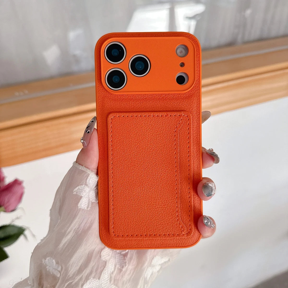 Orange Leather Wallet Case for iPhone 7-17 Air Pro Max Mini XR XS Card Holder