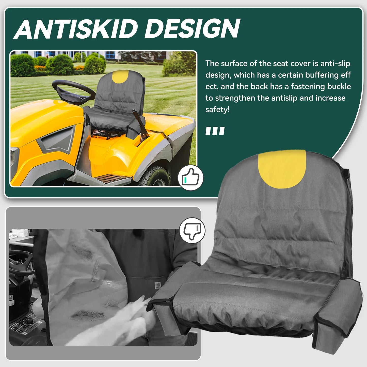 Waterproof Lawn Mower Seat Cover UV Resistant Tractor Protector + Pockets